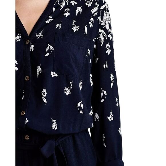 Anthropologie Lilka Floral V-Neck Lakeshore Jumpsuit Navy Blue White Size Medium - Picture 11 of 15